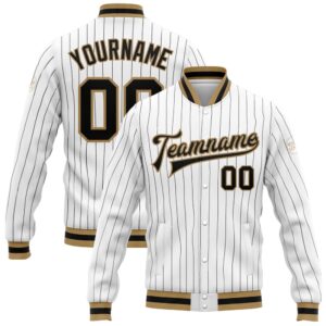 Custom White Black Pinstripe Black Old Gold…