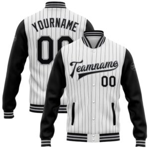 Custom White Black Pinstripe Gray Bomber Full…