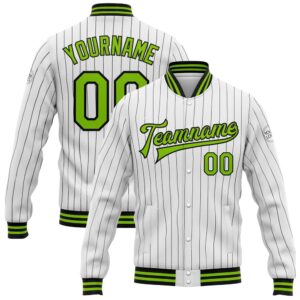 Custom White Black Pinstripe Neon Green Bomber…