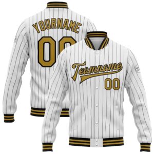 Custom White Black Pinstripe Old Gold Bomber…