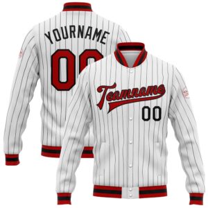 Custom White Black Pinstripe Red Black Bomber…