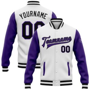 Custom White Black Purple Bomber Full Snap…