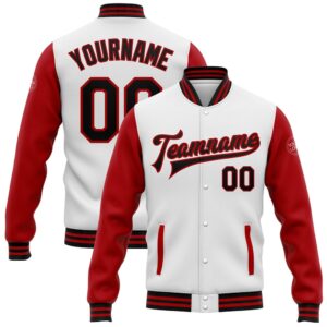 Custom White Black Red Bomber Full Snap…
