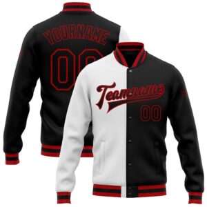 Custom White Black Red Bomber Full Snap…