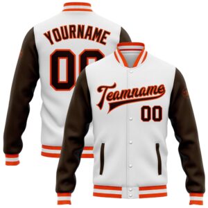 Custom White Brown Orange Bomber Full Snap…