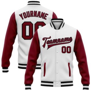 Custom White Crimson Black Bomber Full Snap…