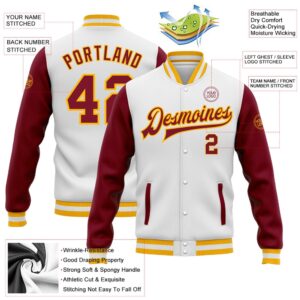 Custom White Crimson Gold Bomber Full Snap Varsity Baseball Jacket Custom Team Jacket 2 s5pqh6.jpg