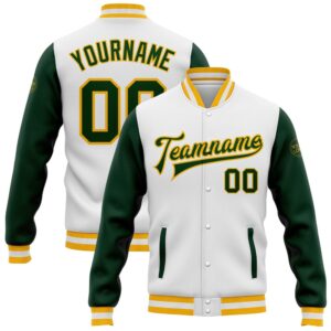 Custom White Green Gold Bomber Full Snap…