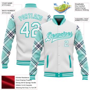 Custom White Ice Blue Aqua Navy Check Board 3D Pattern Design Bomber Full Snap Baseball Jacket Custom Team Jacket 2 tho0wm.jpg