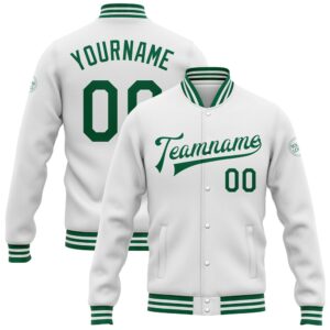 Custom White Kelly Green Bomber Full Snap…