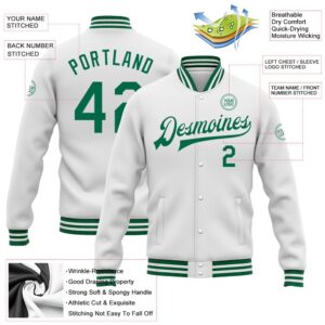 Custom White Kelly Green Bomber Full Snap Baseball Jacket Custom Team Jacket 2 ukihkr.jpg