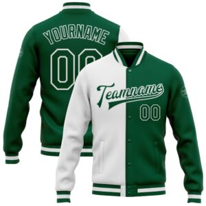Custom White Kelly Green Bomber Full Snap…