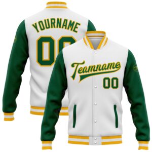Custom White Kelly Green Gold Bomber Full…