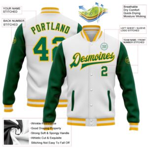 Custom White Kelly Green Gold Bomber Full Snap Varsity Baseball Jacket Custom Team Jacket 2 s7txmq.jpg