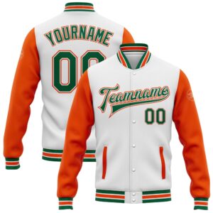 Custom White Kelly Green Orange Bomber Full…