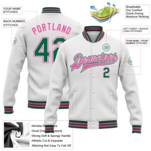 Custom White Kelly Green Pink Bomber Full Snap Baseball Jacket Custom Team Jacket 2 r3xnou.jpg