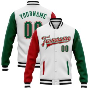 Custom White Kelly Green Red Bomber Full…