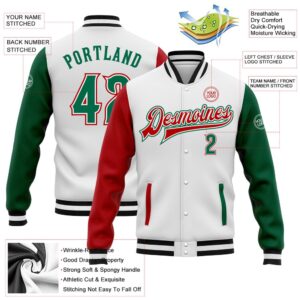 Custom White Kelly Green Red Bomber Full Snap Varsity Baseball Jacket Custom Team Jacket 2 illhyj.jpg