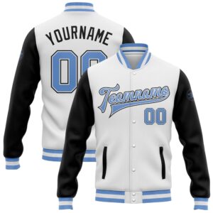Custom White Light Blue Black Bomber Full…