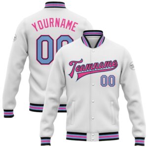 Custom White Light Blue Black Pink Bomber…