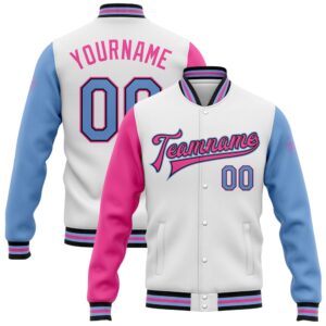 Custom White Light Blue Black Pink Bomber…