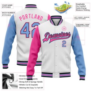 Custom White Light Blue Black Pink Bomber Full Snap Varsity Baseball Jacket Custom Team Jacket 2 pmnxix.jpg