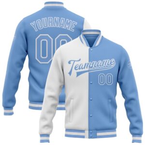 Custom White Light Blue Bomber Full Snap…