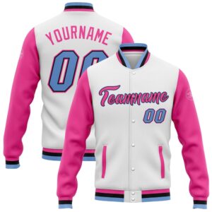 Custom White Light Blue Pink Black Bomber…