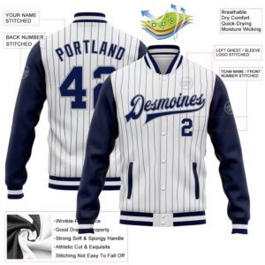 Custom White Navy Pinstripe Navy Gray Bomber Full Snap Varsity Baseball Jacket Custom Team Jacket 2 swtwwf.jpg