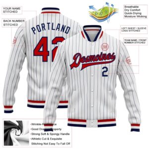 Custom White Navy Pinstripe Red Navy Bomber Full Snap Baseball Jacket Custom Team Jacket 2 kebvvz.jpg