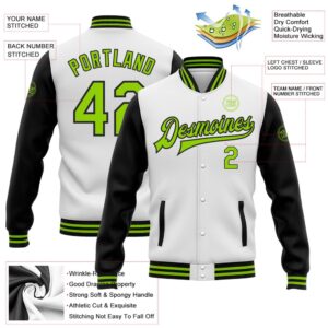 Custom White Neon Green Black Bomber Full Snap Varsity Baseball Jacket Custom Team Jacket 2 augth7.jpg