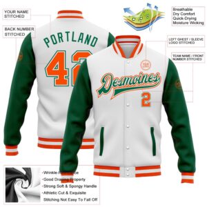 Custom White Orange Kelly Green Bomber Full Snap Varsity Baseball Jacket Custom Team Jacket 2 fymobf.jpg