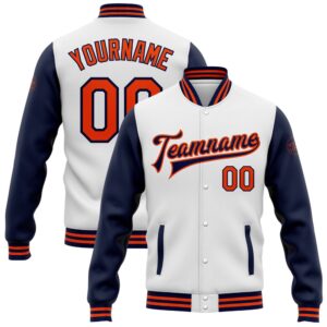 Custom White Orange Navy Bomber Full Snap…
