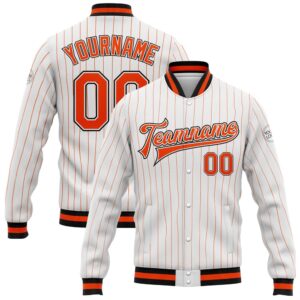 Custom White Orange Pinstripe Orange Black Bomber…