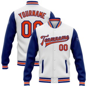 Custom White Orange Royal Bomber Full Snap…