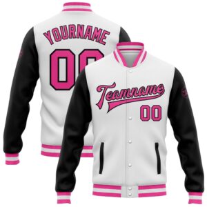 Custom White Pink Black Bomber Full Snap…