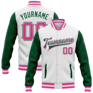 Custom White Pink Kelly Green Bomber Full…