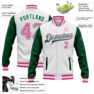 Custom White Pink Kelly Green Bomber Full Snap Varsity Baseball Jacket Custom Team Jacket 2 sygwjr.jpg