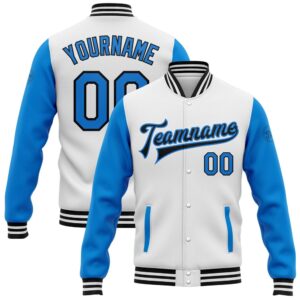 Custom White Powder Blue Black Bomber Full…