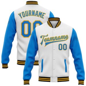 Custom White Powder Blue Gold Black Bomber…