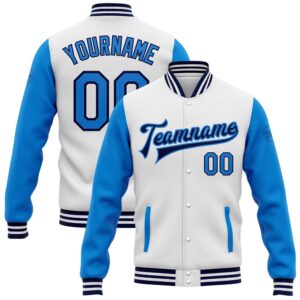 Custom White Powder Blue Navy Bomber Full…