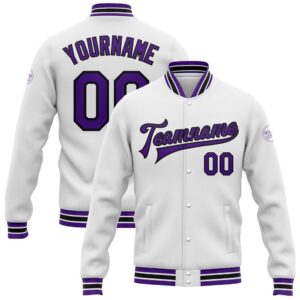 Custom White Purple Black Bomber Full Snap…