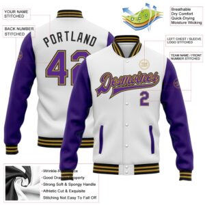 Custom White Purple Old Gold Black Bomber Full Snap Varsity Baseball Jacket Custom Team Jacket 2 mngdlv.jpg