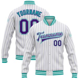 Custom White Purple Pinstripe Aqua Bomber Full…