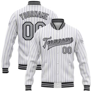 Custom White Purple Pinstripe Gray Black Bomber…