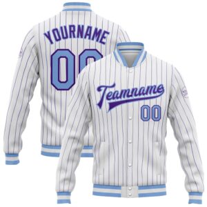 Custom White Purple Pinstripe Light Blue Bomber…