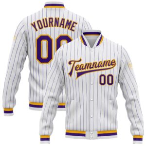 Custom White Purple Pinstripe Purple Gold Bomber…