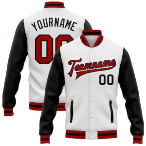 Custom White Red Black Bomber Full Snap…