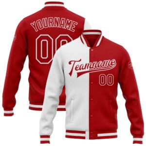 Custom White Red Bomber Full Snap Varsity…
