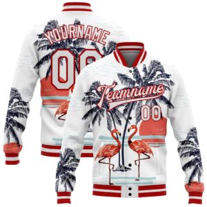 Custom White Red Flamingo And Tropical Hawaii…